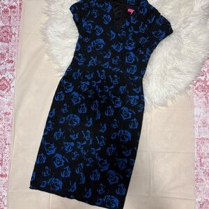 Betsey Johnson Black and Blue Floral Midi Dress